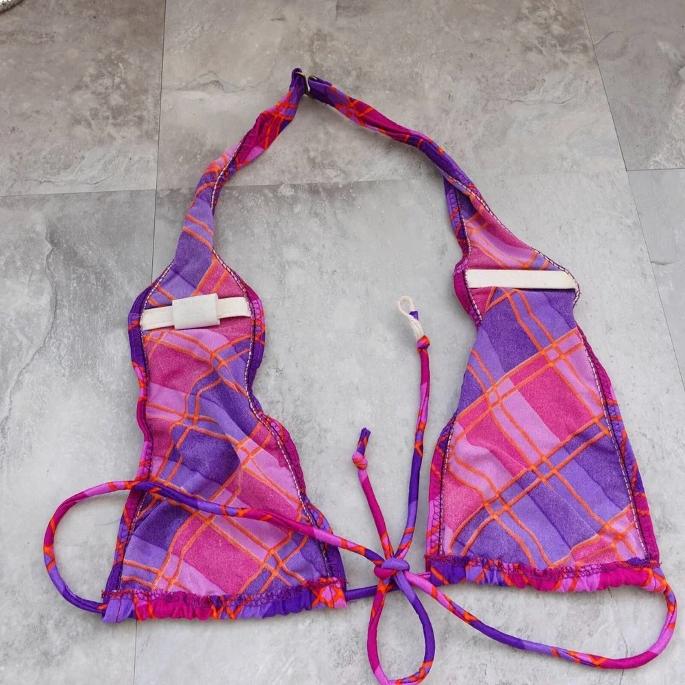 Pink Plaid Halter Brallete Bikini Top Girls 13 14 Swimsuit Beach Swim Summer
